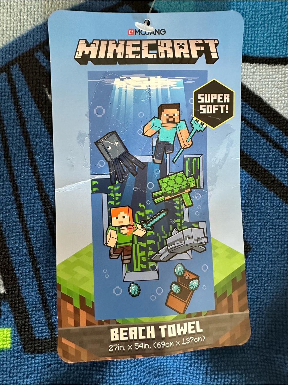 Minecraft Kids Blue Beach Towel by